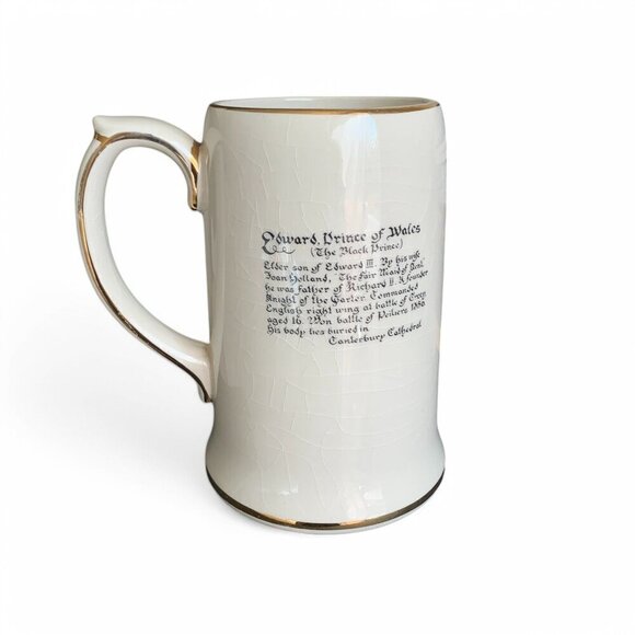 Edward Prince Of Wales 1950's Ceramic Tankard RWL London Gold Trim Crackle Glaze - Picture 3 of 7
